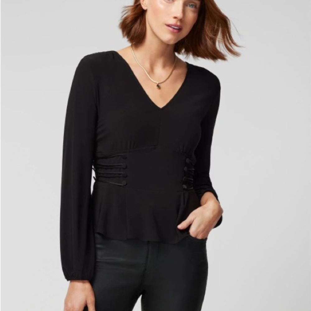 WHBM Black Peplum Blouse Size Large NWT